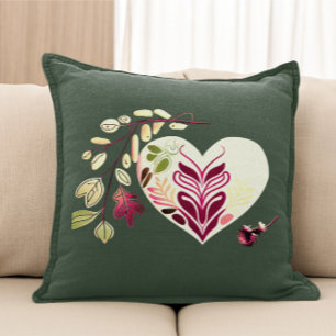 BOHO-STYLE HEART WITH ORNAMENTS FLOWERS DESIGN THROW PILLOW