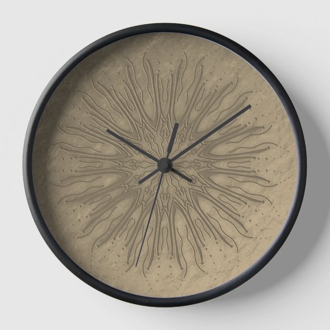 Boho style organic sunburst mandala sepia black clock (Front)