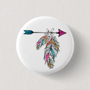 boho style ornamental feathers hanging 1 inch round button