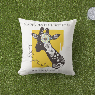 Boho Style Paisley Giraffe Funny Birthday Outdoor Pillow