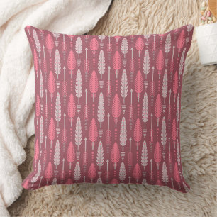 boho style retro ethnic feather pink pattern throw pillow