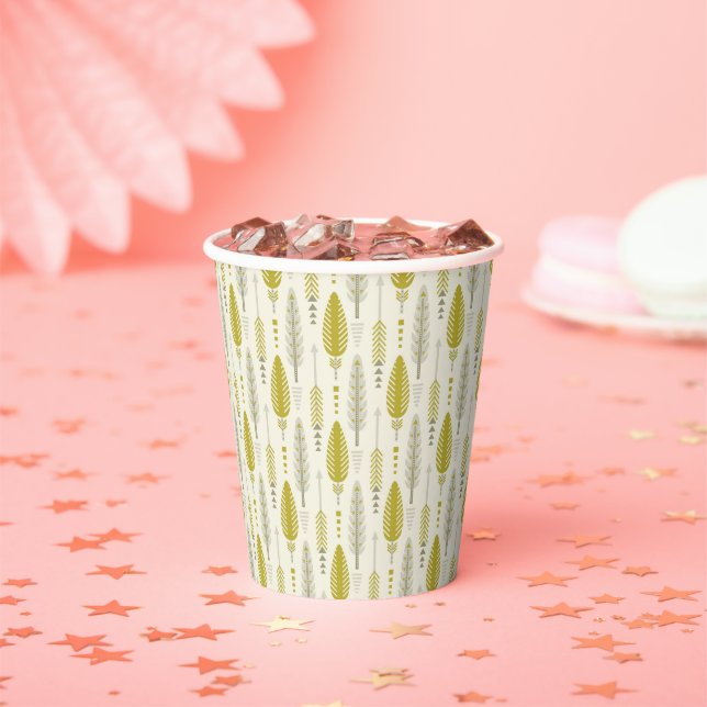 boho style retro ethnic feather yellow pattern paper cups (Insitu)