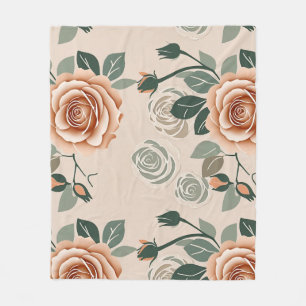 Boho Style Roses In Pastel Orange And Sage Green  Fleece Blanket