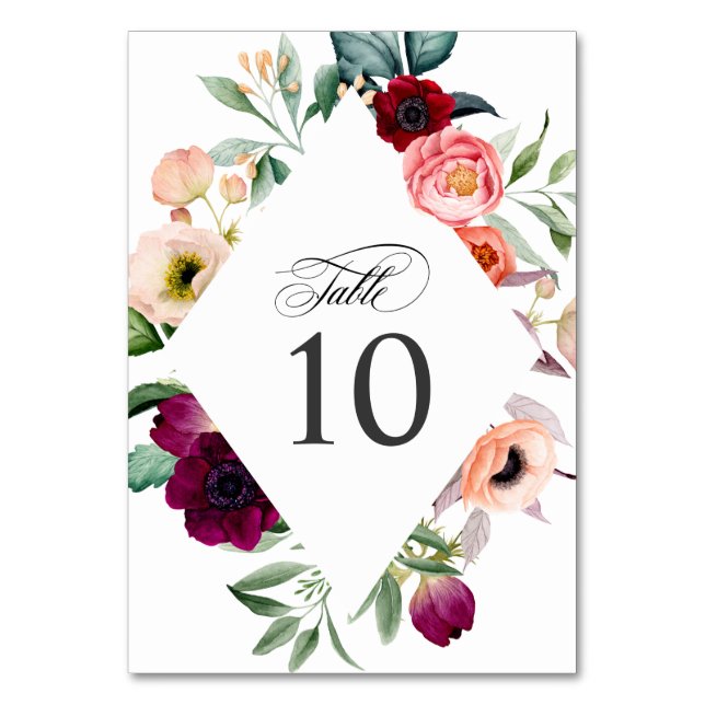 Boho Style Rustic Elegant Wedding Floral Frame Table Number (Front)