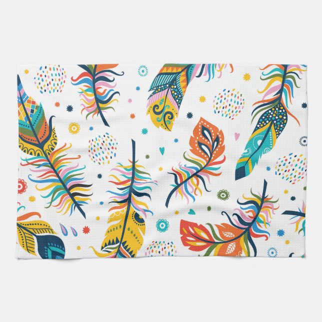 Boho style, seamless feather pattern. kitchen towel (Horizontal)