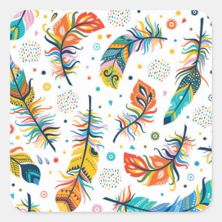 Boho style, seamless feather pattern. square sticker