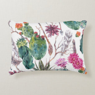 Boho Style, Vintage Cactus Watercolor. Accent Pillow