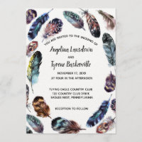 Boho Style Watercolor Feathers Custom Wedding