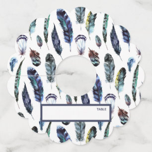 Boho Style Watercolor Feathers Place Card Wine Glass Tag