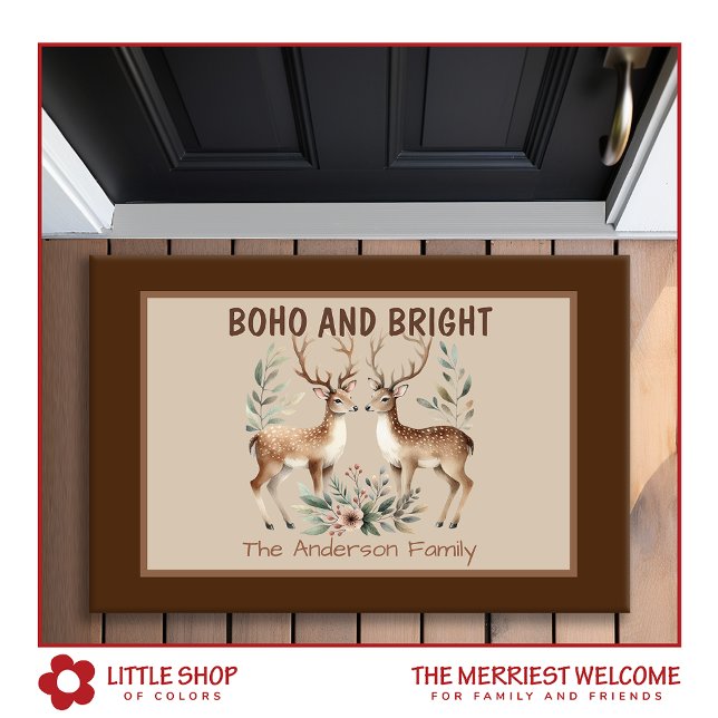 Boho Style Watercolor Reindeer Monogram Christmas Doormat (Creator Uploaded)