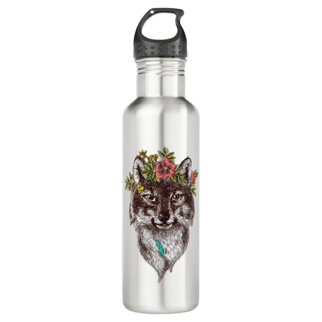 Boho Style Wolf Halo Portrait 710 Ml Water Bottle (Front)