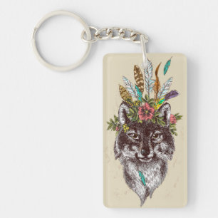 Boho Style Wolf Halo Portrait Keychain