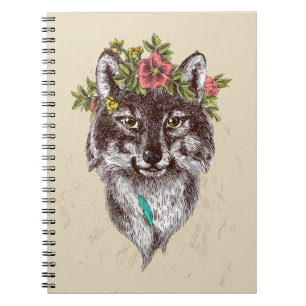 Boho Style Wolf Halo Portrait Notebook