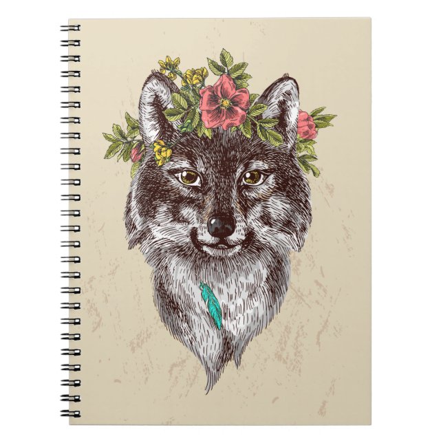 Boho Style Wolf Halo Portrait Notebook (Front)