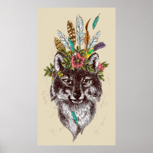 Boho Style Wolf Halo Portrait Poster