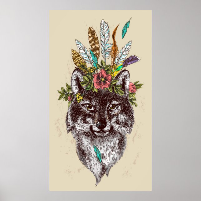 Boho Style Wolf Halo Portrait Poster (Front)
