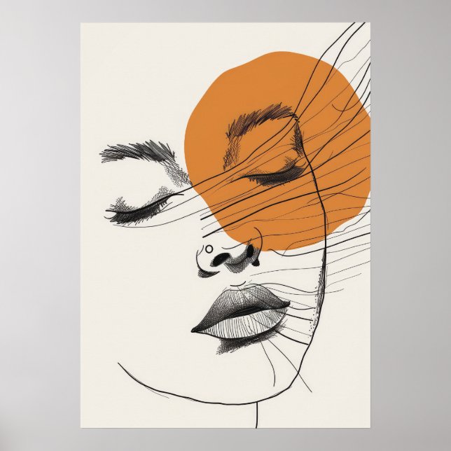 Boho style Woman face sun, Line Art Poster (Front)