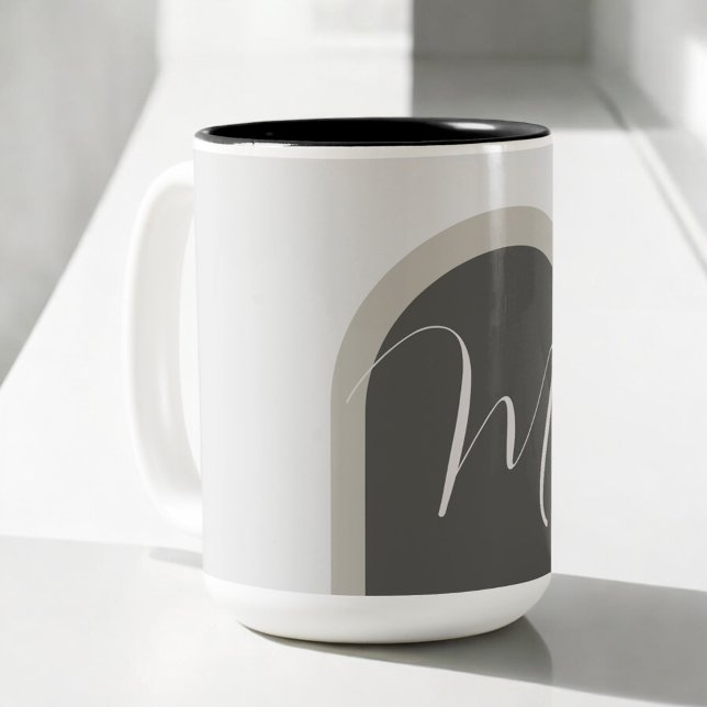 Boho Stylish Arch with Script Monogram Two-Tone Coffee Mug (Personalize this stylish mug with your monogram initial. It makes a great gift!)