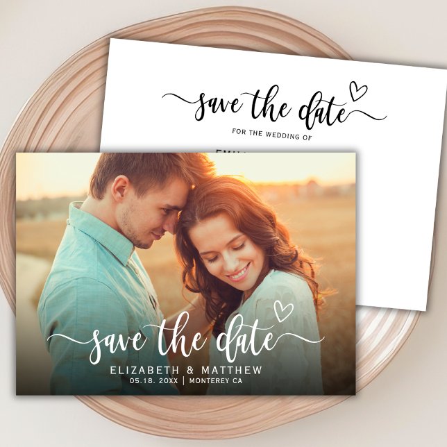 Boho Stylish Heart Script One Photo Wedding Save The Date (Creator Uploaded)