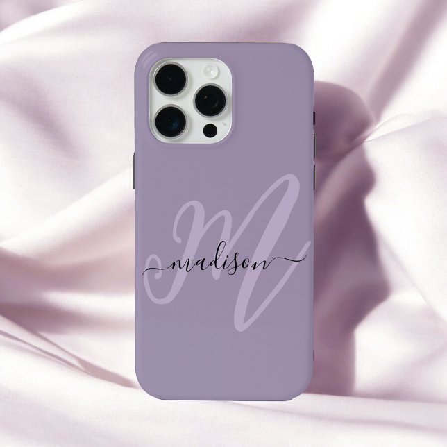 Boho Stylish Lavender Script Monogram and Name Case-Mate iPhone Case (Creator Uploaded)