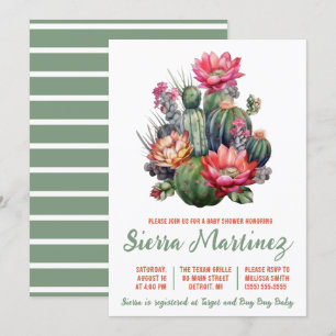 Boho Succulent, Cactus, Western, Baby Shower Invitation