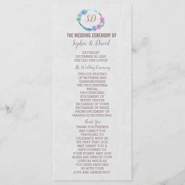 Boho Succulent Cactus Wreath Wedding Program (Front)