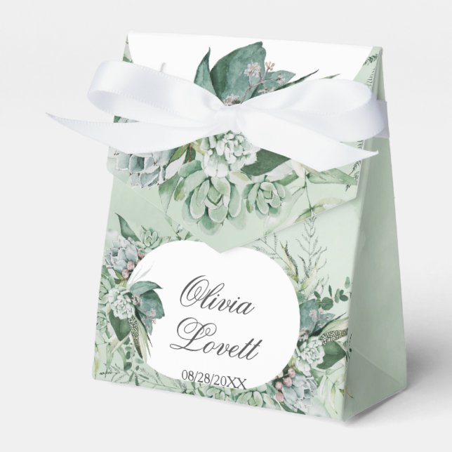 Boho Succulent Greenery Bridal Shower Favor Box (Front Side)
