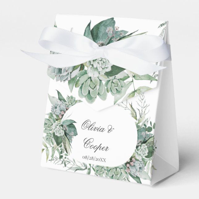 Boho Succulent Greenery Wedding Favor Box (Front Side)