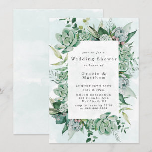 Boho Succulent Greenery Wedding Shower Invitations