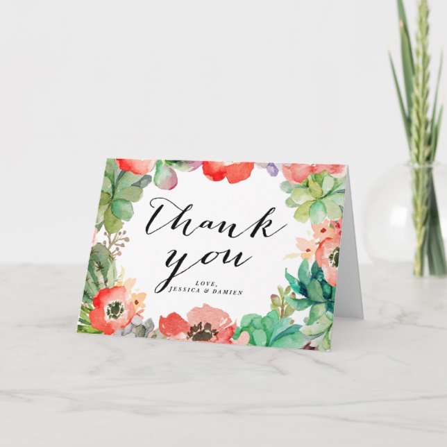 Boho Succulentes Aquarelle Cadre Floral Merci (Devant)