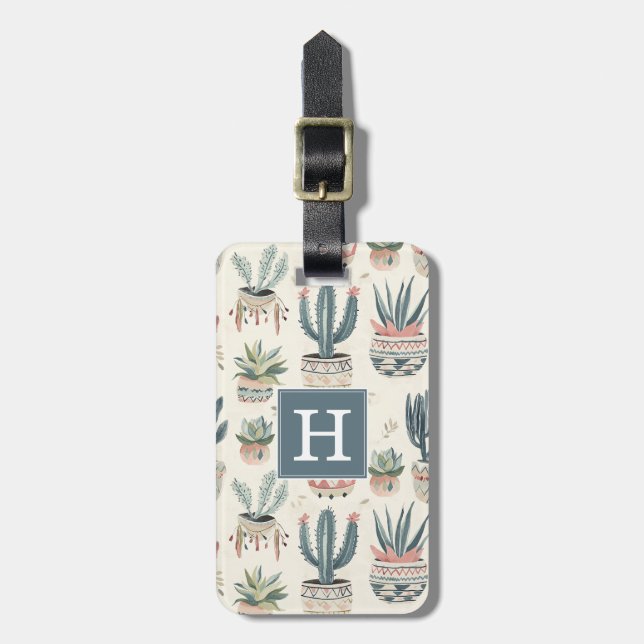 Boho Succulents And Cacti Luggage Tag (Front Vertical)