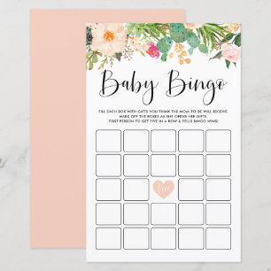 Boho Succulents Baby Shower Bingo Game Card
