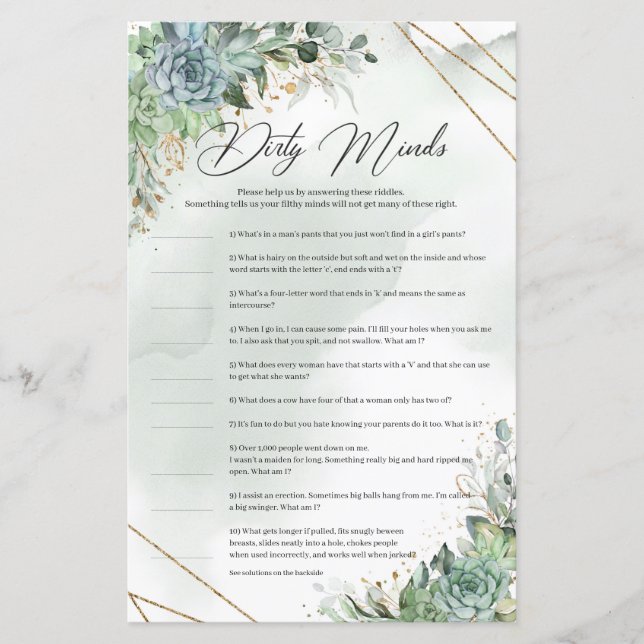 Boho succulents eucalyptus gold frame Dirty Minds (Front)