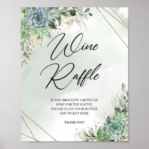 Boho succulents eucalyptus gold Wine Raffle game Poster