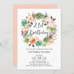 Boho Succulents Floral Wreath 21st Birthday Party Invitation<br><div class="desc">Invite family and friends to your birthday party with this succulents theme 21st birthday invitation. It features watercolor wreath of succulents,  cactus and flowers. This succulents invitation is perfect for summer and boho theme birthday parties. Personalize by adding names,  date,  time,  venue and other event details.</div>