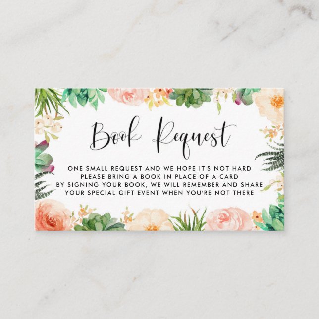 Boho Succulents Floral Wreath Book Request Card (Front)