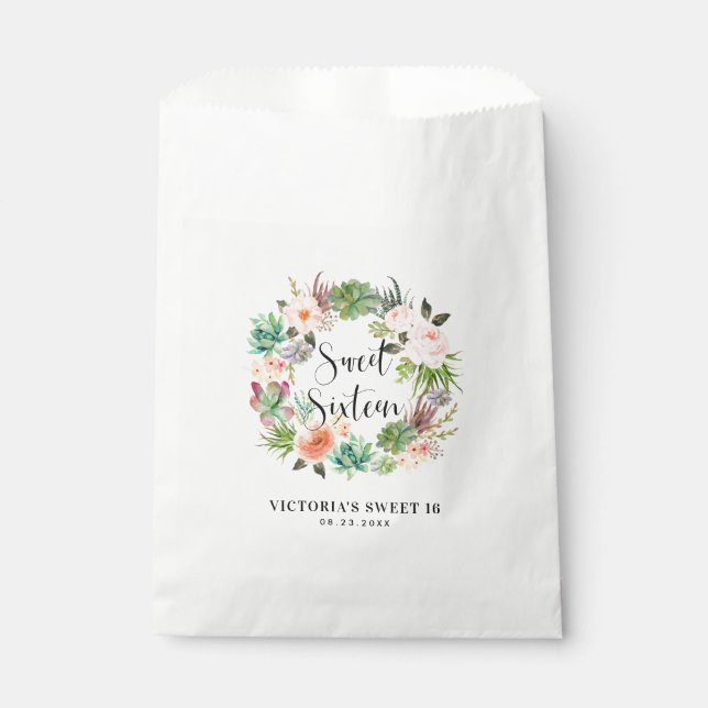 Boho Succulents Floral Wreath Sweet Sixteen Favour Bag (Front)