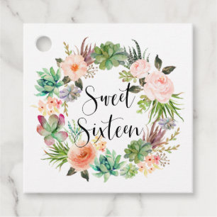 Boho Succulents Floral Wreath Sweet Sixteen Favour Tags