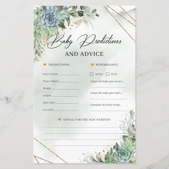 Boho succulents gold Baby Prediction and Advice (Front)