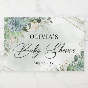 Boho succulents greenery eucalyptus gold frame sparkling wine label