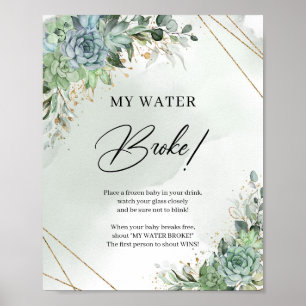 Boho succulents greenery faux gold My Water Broke Poster