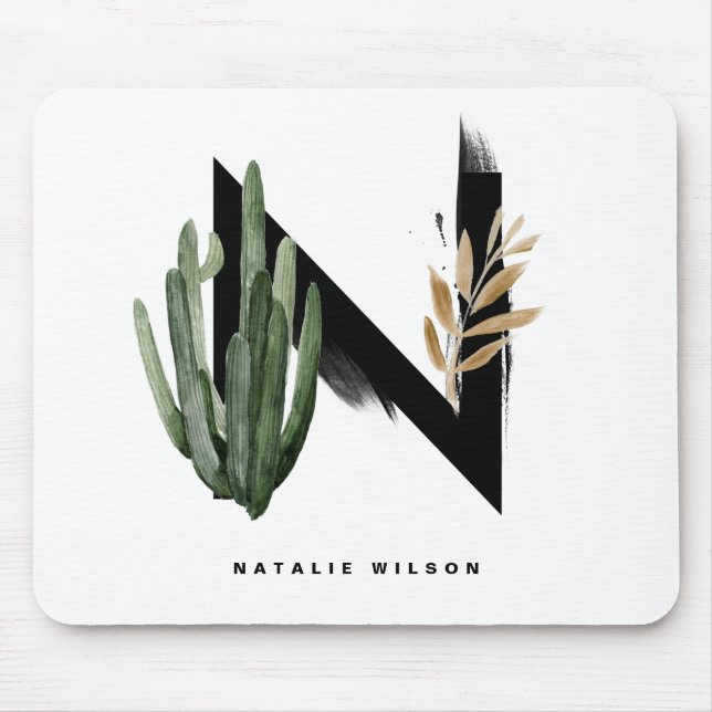 Boho Succulents Letter H Monogram Personalized Mouse Pad (Front)