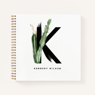 Boho Succulents Letter K Monogram Personalized Notebook