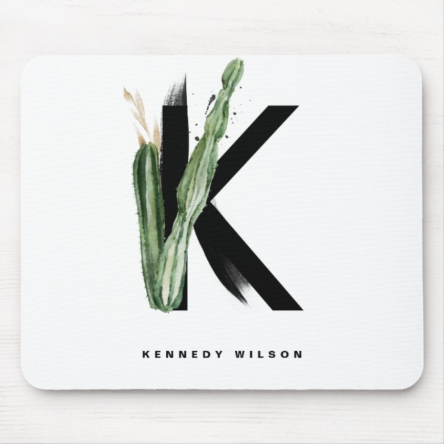 Boho Succulents Letter K Monogram Tropical Mouse Pad (Front)
