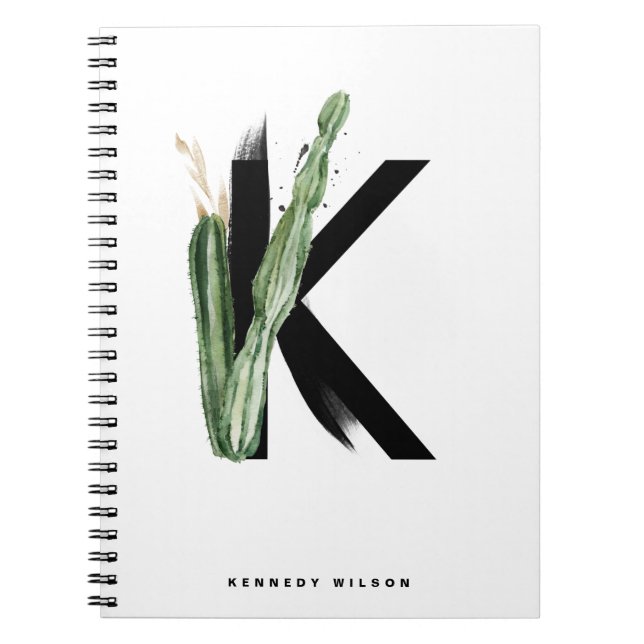 Boho Succulents Letter K Monogram Tropical Notebook (Front)