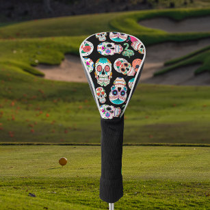 Boho Sugar Skulls on Black Golf Head Cover
