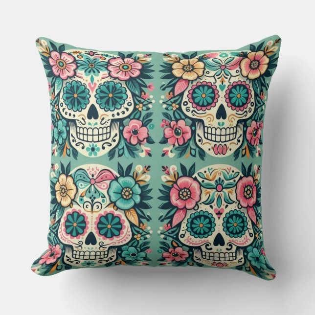 Boho SugarSkulls  Throw Pillow (Front)