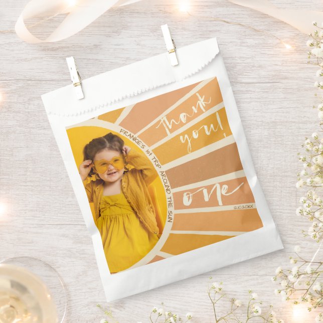 Boho Summer 1st Trip Around Sun Birthday Photo Favour Bag (Clipped)
