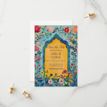 Boho Summer Blue Floral Save the Date Invitation