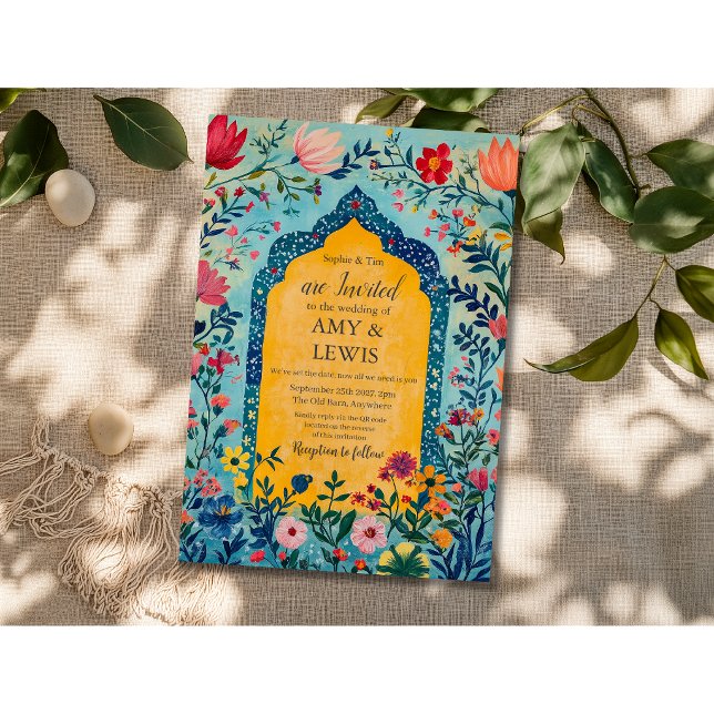 Boho Summer Blue Floral Wedding Invitation (Creator Uploaded)
